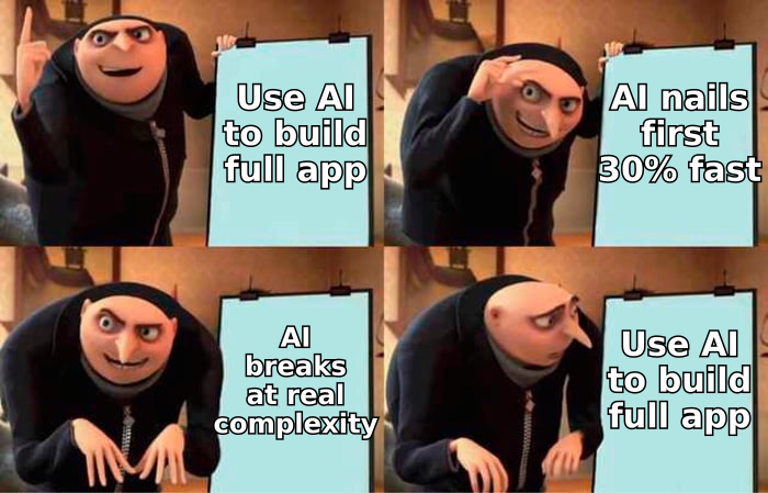 Gru's plan meme - using AI for a full app build